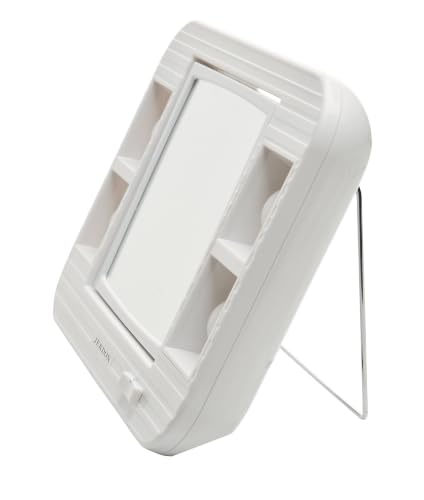 JERDON Lighted Makeup Mirror with 5X Magnification - White - J1015 | Two-Sided 6" x 6" Square Frame, Glare-Free Lighting