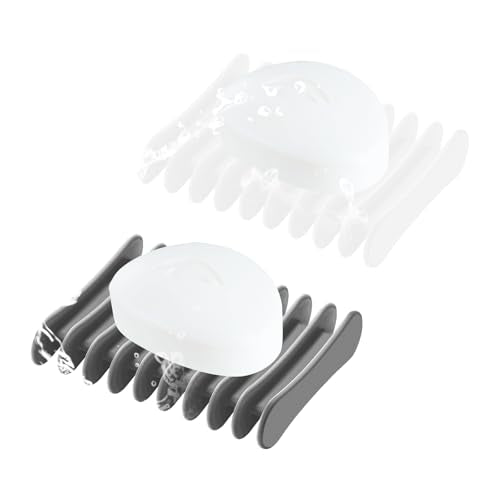 2 Pcs Self Draining Silicone Soap Holder - Waterfall Design Soap Dishes for Bathroom, Keeps Soap Bars Dry & Clean (Grey+Clear) - color: Grey+clear