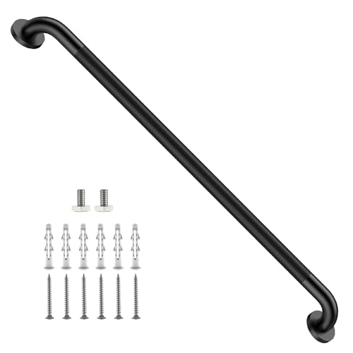 36 Inch Anti Slip Shower Grab Bar, ZUEXT Matte Black Stainless Steel Long Bathroom Safety Handle w/Knurled Grip, Heavy Duty Wall Mounted Bathtub Toilet Stair Support Rail for Seniors Disabled - color: Black, size: 36 Inch