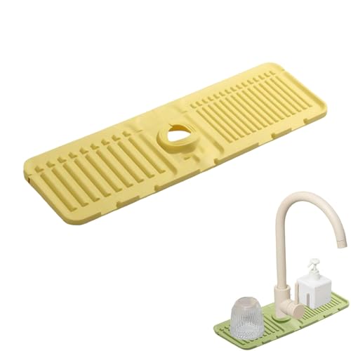 Faucet Guard & Draining Mat, Foldable Self-Draining Faucet Splash Guard Mat, Slope Design Kitchen Sink Splashguard for Home Bathroom Drying Glasses Around (Yellow) - color: Yellow