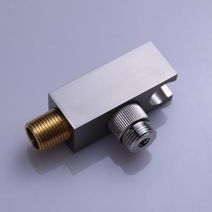 Bathroom Brass Square Wall Mount Handheld Shower Head Holder Water Supply Elbows with On/Off Flow Control Bracket, Brushed Nickel - color: Brushed Nickel