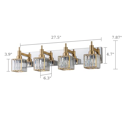 Crystal Bathroom Light Gold Chrome 4-Light Modern Bathroom Vanity Fixtures Over Mirror Square Crystal Wall Sconce - color: Gold Chrome-Square Shade, size: 4-Light