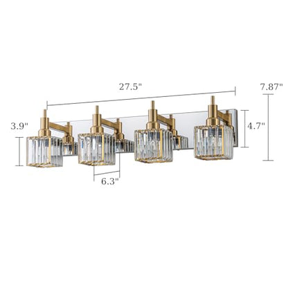 Crystal Bathroom Light Gold Chrome 4-Light Modern Bathroom Vanity Fixtures Over Mirror Square Crystal Wall Sconce - color: Gold Chrome-Square Shade, size: 4-Light