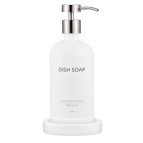 Glass Soap Dispenser Bathroom Set by Janxin, Foaming Kitchen soap Dispenser with Ceramic Tray for Dish Soap, Liquid Soap Dispenser for Hand Soap, Lotion, Body Wash (White+Silver) - color: White Silver D