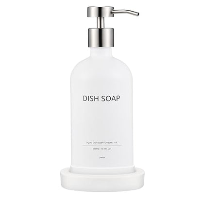 Glass Soap Dispenser Bathroom Set by Janxin, Foaming Kitchen soap Dispenser with Ceramic Tray for Dish Soap, Liquid Soap Dispenser for Hand Soap, Lotion, Body Wash (White+Silver) - color: White Silver D