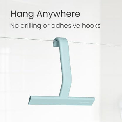 JustHang Shower Squeegee with Built-in Hook, 10-Inch Slate Blue | Award-Winning Design, All-One-Piece Soft-Touch Silicone, for Glass Door, Bathroom, Window, Mirror, Tile Wall, Car - color: Slate Blue