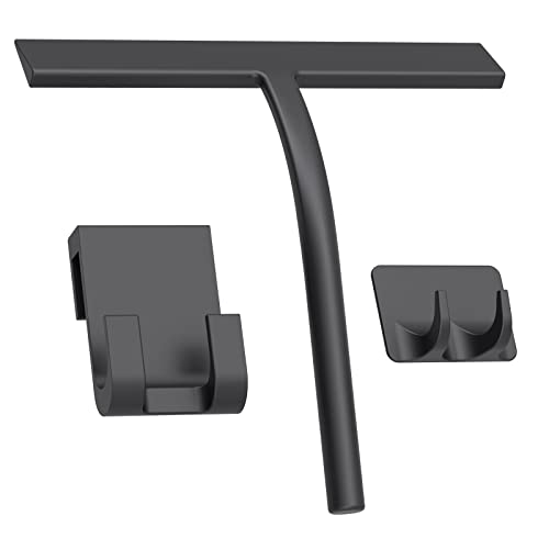 Silicone Shower Squeegee, Black, 9 inch | All-Purpose, For Shower Glass Door Window Mirror Tile Car Walls, 2 Hooks Included, Bathroom Accessories - size: 9 inch( 2hooks)