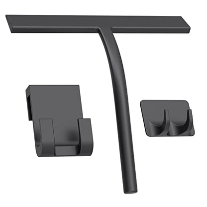 Silicone Shower Squeegee, Black, 9 inch | All-Purpose, For Shower Glass Door Window Mirror Tile Car Walls, 2 Hooks Included, Bathroom Accessories - size: 9 inch( 2hooks)