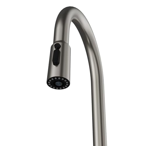 Karran Elmsworth Spot-Free Stainless Steel Commercial Style Pull-Down Kitchen Faucet with Dual Interchangeable Spray Heads, 5-Function Revolve MAX & 3-Function Revolve Mini Aerator, High-Arc Spout - color: Spot Free Stainless Steel