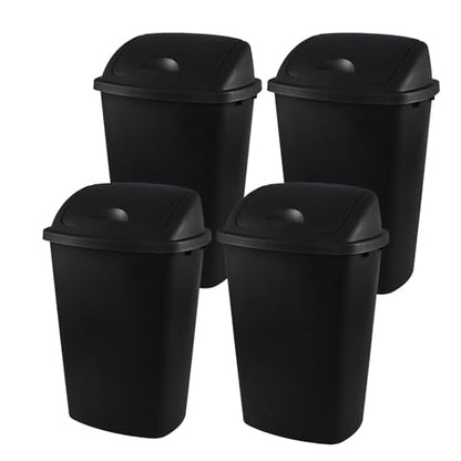13 Gallon Swing-Top Trash Can, 4-Pack | Black Waste Basket Set, Commercial Garbage Bin for Kitchen, Garage, Outdoor, School, Fits 13 Gal Liners - size: 13 Gallon