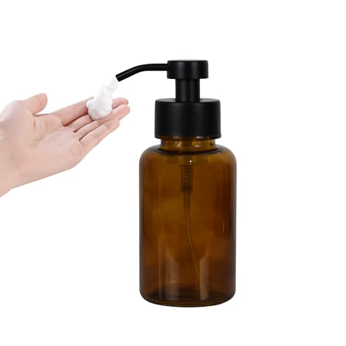 15 oz Amber Glass Foam soap Dispenser with Black Rust-Proof Foam Pump, refillable Thick Glass Foam soap Dispenser for Kitchen and Bathroom (1, 15 oz) - size: 15 oz