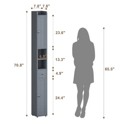 ChooChoo Narrow Bathroom Storage Cabinet with Adjustable Shelves and Drawer | Tall Slim Storage Cabinet, Freestanding Cupboard for Small Spaces, Grey