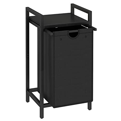 LAATOOREE Laundry Hamper, Two-Color Laundry Basket with Removable Laundry Bag and Top Shelf, Clothes Hamper for Samll Space,Laundry Room, Bedroom, Bathroom - style: 1bag-Black Walnut