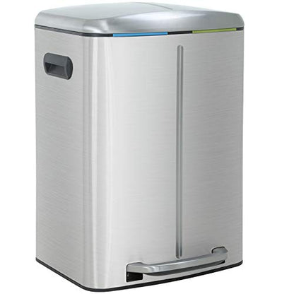 40 Liter / 10 Gallon Dual Compartment Stainless Steel Kitchen Trash Can,Hands-Free Step Trash Bin with Soft-Close Lid, Recycle and Garbage Can Combo, for Kitchen and Living Room Office - style: Single Lid(40L)