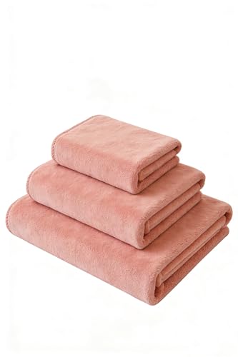 Ultra Soft 3 Pack 550 GSM Thickened Towel Set Contains a Bath Towels 32x59 inch, a Hand Towels 13.8x29 inch & a Wash Coths 12x12 inch, Absorbent and Quick Dry Extra Large Bath Towel（Pink） - color: Pink