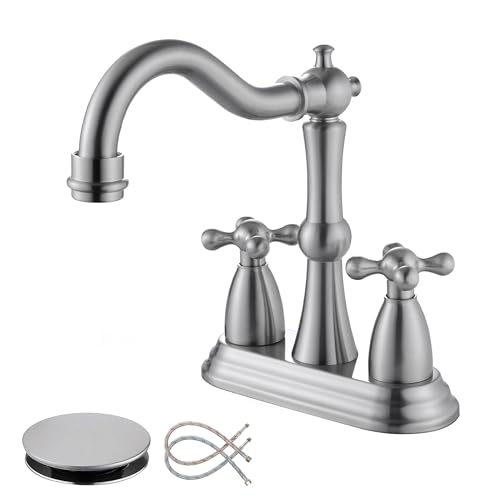 Stainless Steel Centerset Bathroom Faucet with Overflow Pop Up Drain, 3 Hole, Brushed Nickel - color: Brushed Nickel