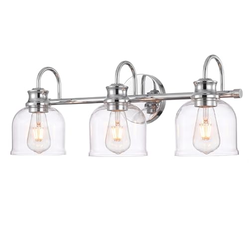 URSOLA 3 Lights 24" Bathroom Vanity Light Fixtures, Chrome Traditional Classic Vanity Light with Clear Glass, Bathroom Lighting Fixtures Over Mirror - color: Chrome, size: 3 Lights