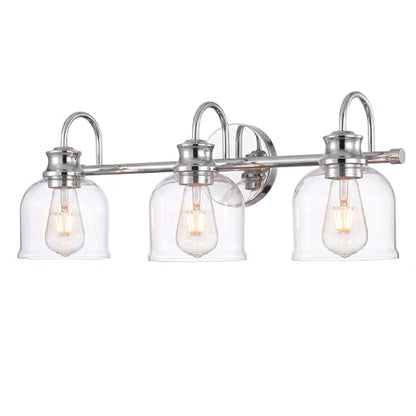 URSOLA 3 Lights 24" Bathroom Vanity Light Fixtures, Chrome Traditional Classic Vanity Light with Clear Glass, Bathroom Lighting Fixtures Over Mirror - color: Chrome, size: 3 Lights