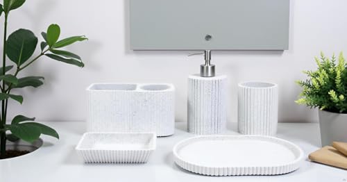 Hymmah Marble Pattern Bathroom Accessories Set, Toothbrush Holdr Set, 5 Pieces Resin Bathroom Set with Toothbrush Holder, Soap Dispenser, Soap Dish,Tumbler (Gray Granite) - color: Gray Granite