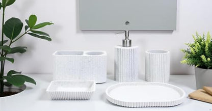 Hymmah Marble Pattern Bathroom Accessories Set, Toothbrush Holdr Set, 5 Pieces Resin Bathroom Set with Toothbrush Holder, Soap Dispenser, Soap Dish,Tumbler (Gray Granite) - color: Gray Granite