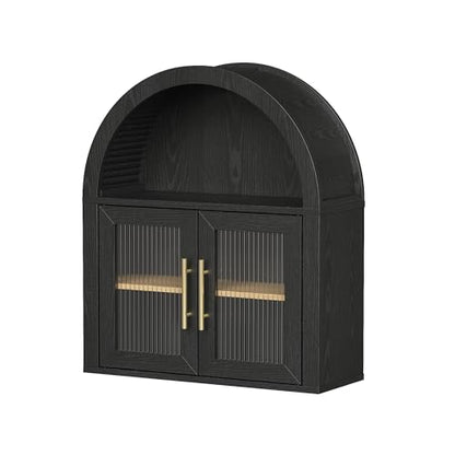 Maupvit Arched Bathroom Wall Cabinet, 23.6''W Modern Floating Medicine Cabinets with Fluted Glass Doors & Gold Handles, Space-Saving Over the Toilet Storage Cabinet for Bathroom Kitchen Laundry Room