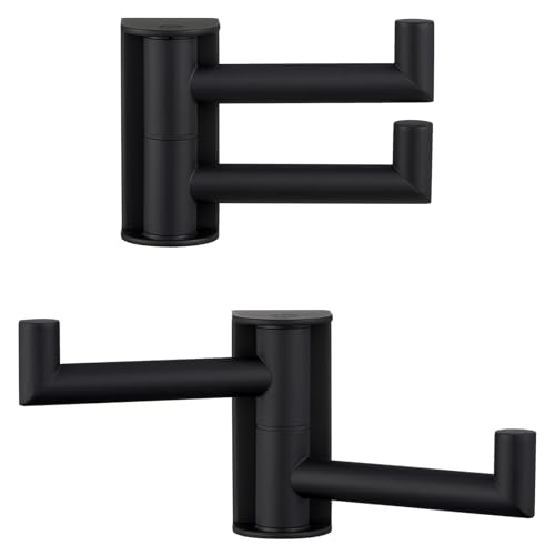 Angle Simple Swivel Towel Hook, 2 Pack Bathroom Robe Coat Hook, Matte Black | Solid SUS304 Stainless Steel Hand Towel Holder, Space Saver for Shower Entryway Closet, 2 Foldable Arms, Screws Wall Mount - color: Matte Black, size: 2 Pack