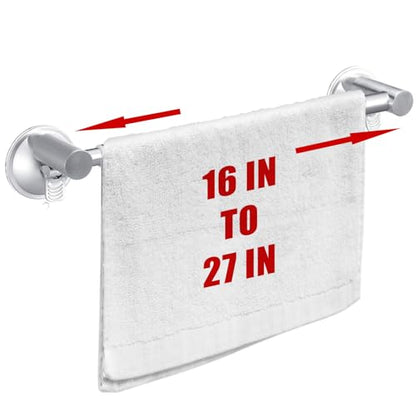 Adjustable 16-27" Suction Cup Towel Bar Extendable Suction Cup Towel Rack Holder Bathroom Stainless Steel for Glass Shower Door(Silver) - color: Silver