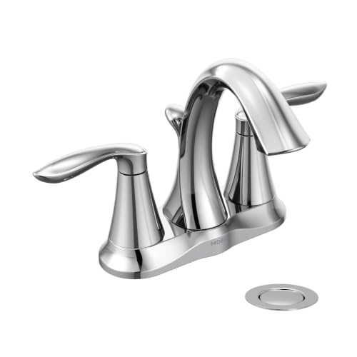 Moen Eva Chrome Two-Handle Centerset Bathroom Sink Faucet with Drain Assembly for 3-hole Installation Setups, 6410 - color: Chrome
