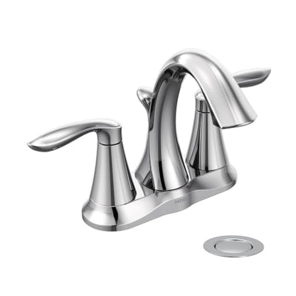 Moen Eva Chrome Two-Handle Centerset Bathroom Sink Faucet with Drain Assembly for 3-hole Installation Setups, 6410 - color: Chrome