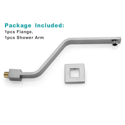 16 Inch S Shape Brushed Nickel Shower Head Arm, Square Wall Mounted Shower Arm and Flange Included - color: Brushed Nickel