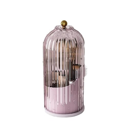GAXmi Makeup Brush Holder with Lid Rotating Cosmetic Organizer, Pink-Purple | 360 Rotation, Waterproof, Dustproof, Moistureproof - color: Pink-Purple