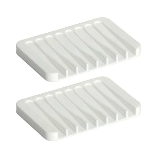 Bar Soap Holder, Silicone Soap Dish, Self-Draining Soap Dishes with, for Shower, Bathroom, Bath Tub, Sponges，Kitchen Soap Tray, Dry Clean，Easy Cleaning (2, White) - color: White