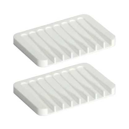 Bar Soap Holder, Silicone Soap Dish, Self-Draining Soap Dishes with, for Shower, Bathroom, Bath Tub, Sponges，Kitchen Soap Tray, Dry Clean，Easy Cleaning (2, White) - color: White