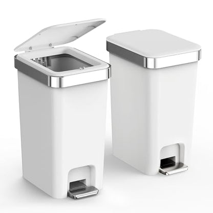 2 Pack Bathroom Trash Can with Lid 2.6 Gallon,Step Pedal Small Basket | Plastic Garbage Can with Press Top Bin & Foot Pedal Trash Bin, Mini Waste Basket for Bedroom,Offices,Dorm,RV(Grayish-White) - color: Grayish-white-2 Pack