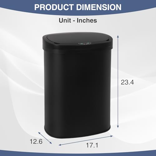 PayLessHere | 13 Gallon Stainless Steel Trash Can | Black | Automatic Touchless Lid with Motion Sensor | Kitchen Garbage Can with Waterproof Design | for Home, Office, Bathroom | Pack of 1 - color: Black Stainless Steel