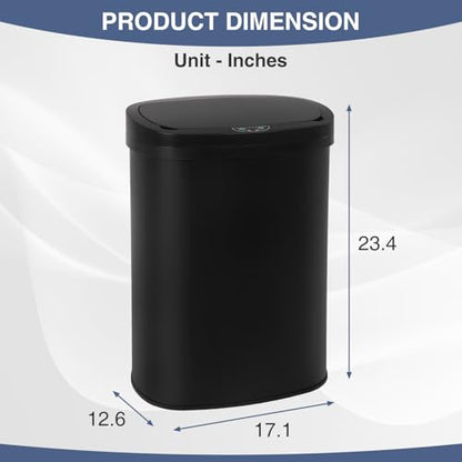 PayLessHere | 13 Gallon Stainless Steel Trash Can | Black | Automatic Touchless Lid with Motion Sensor | Kitchen Garbage Can with Waterproof Design | for Home, Office, Bathroom | Pack of 1 - color: Black Stainless Steel