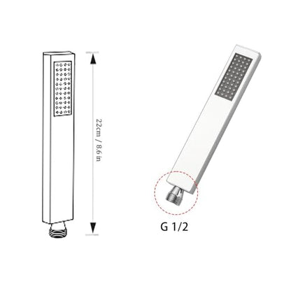 Hand Shower Wand Handheld Shower Spray High Pressure Single Function Luxury Hand Showerhead Polished Chrome - color: Polished Chrome, style: Square