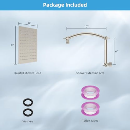 Hibbent All Metal 8'' Rain Shower Head, 16'' Extension Arm, Brushed Nickel | cUPC Certified High Pressure Rainfall Showerhead with Solid Brass Adjustable Shower Head Extension Arm, Fixed Showerheads - color: Brushed Nickel, style: Square 8''