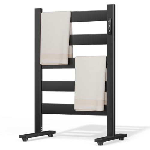 Towel Warmers for Bathroom, Space Aluminum Heated Towel Racks for Bathroom, with Built-in Timer&Temperature Adjustment, Freestanding Towel Heater，Black