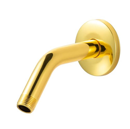 OFFO Shower Arm with Flange, 6 in Bright Gold Wall Mount Replacement Angle Shower Head Arm Wall-Mounted For Fixed Shower Head & Handheld Showerhead - color: Bright Gold, style: 6 in