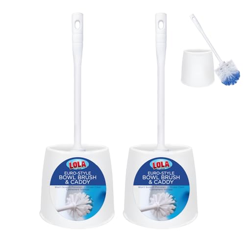 Toilet Brush and Holder Set, By LOLA, 2 Pack, Classic Version, Durable Bristles for Deep Cleaning, w/Compact Space Saving Storage Holder - size: 2 Pack, style: Classic Toilet Brush & Holder