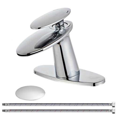 Chrome Waterfall Bathroom Sink Faucet and Pop Up Drain Assembly - color: Chrome, size: Short Body