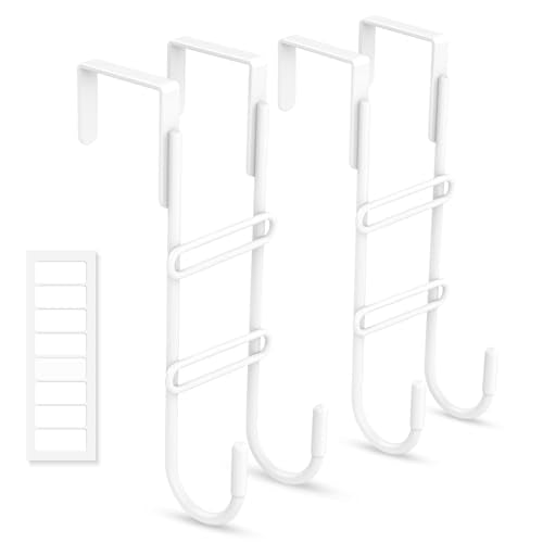 FYY 2 PCS Over the Door Hooks, Heavy Duty Double Hanger with Non-Slip Pads, No-Drill Metal Hook for Hanging Coats Towels Robes Closet Bathroom Bedroom, Fits 1.5 Inch Door Thickness, 7.87" Long, White - color: White 2P, size: 7.87", Fit Doors Up to 1 1/2"