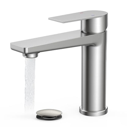 FORIOUS Brushed Nickel Bathroom Faucet 1 Hole, Commercial Bathroom Faucets | Single Lever Rv Bathroom Faucet One Hole, Vanity Faucet for Bthroom Sink 1 Hole with Deck Plate, Drain, Hoses, for Camper - color: Stainless Steel
