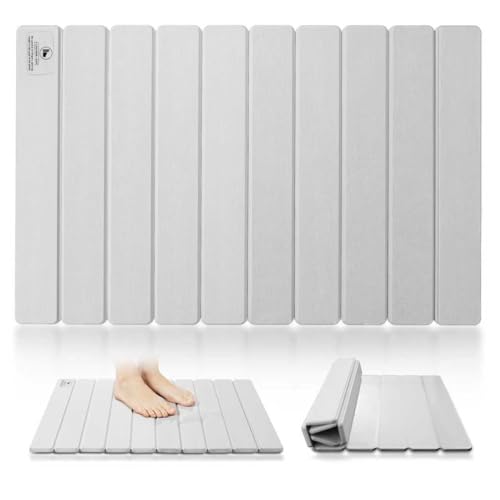 Stone Bath Mat for Water Absorption, Foldable Diatomite Stone Mat, Non-Slip & Quick-Drying White Square Bath Mat with Modern Minimalist Style, Easy to Clean, for Bathroom/Kitchen/Hallway - color: Grey