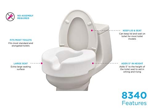 NOVA Toilet Seat Riser – Adds 5” of Height, Raised Toilet Seat with 300 lb Weight Capacity, Universal Fit, Slip-Resistant Bathroom Safety Aid for Elderly & Seniors - style: Without Arm