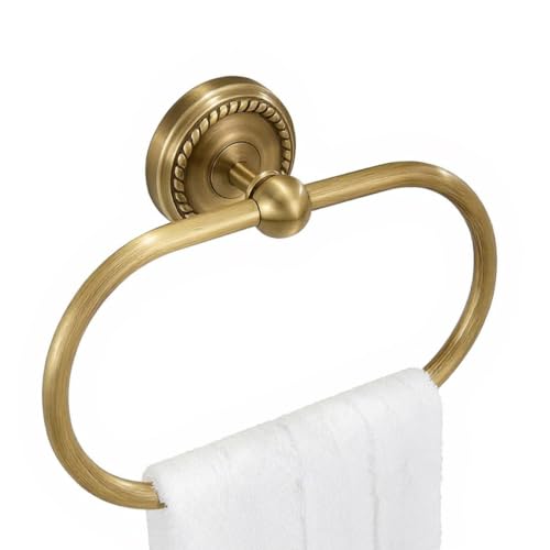 Antique Brass Gold Oval Towel Ring, Wall Mounted Rust Proof Towel Holde | Vintage Farmhouse Bathroom, Kitchen, Boutique Hotel & Home Decor - color: Gold Towel Ring