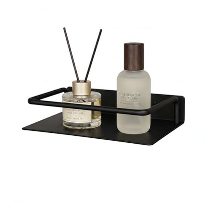 RFOUO 8 Inch Small Metal Wall Shelf with Guard Rail,Black,1 Pack | Small Bathroom Shelf, Wall Mounted, Aluminum Floating Shelf, For Toothbrush Perfume Spice,Bathroom Bedroom Kitchen - color: Black, size: 8Inch