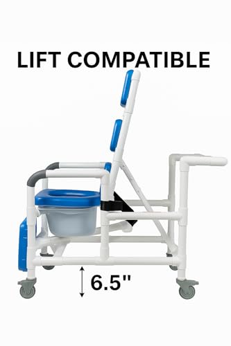Institutional Grade Reclining Shower Commode Chair with Wheels – Padded Seat, Adjustable Backrest, Locking Casters, Footrest, Commode Pail – 325 lb Capacity | RCL-1