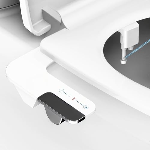 Ultra-Thin Bidet Attachment for Toilet with Non-Electric Self-Cleaning Water Pressure Adjustable Dual Nozzles for Rear & Front Wash, Easy Installation – Fits Most Toilets